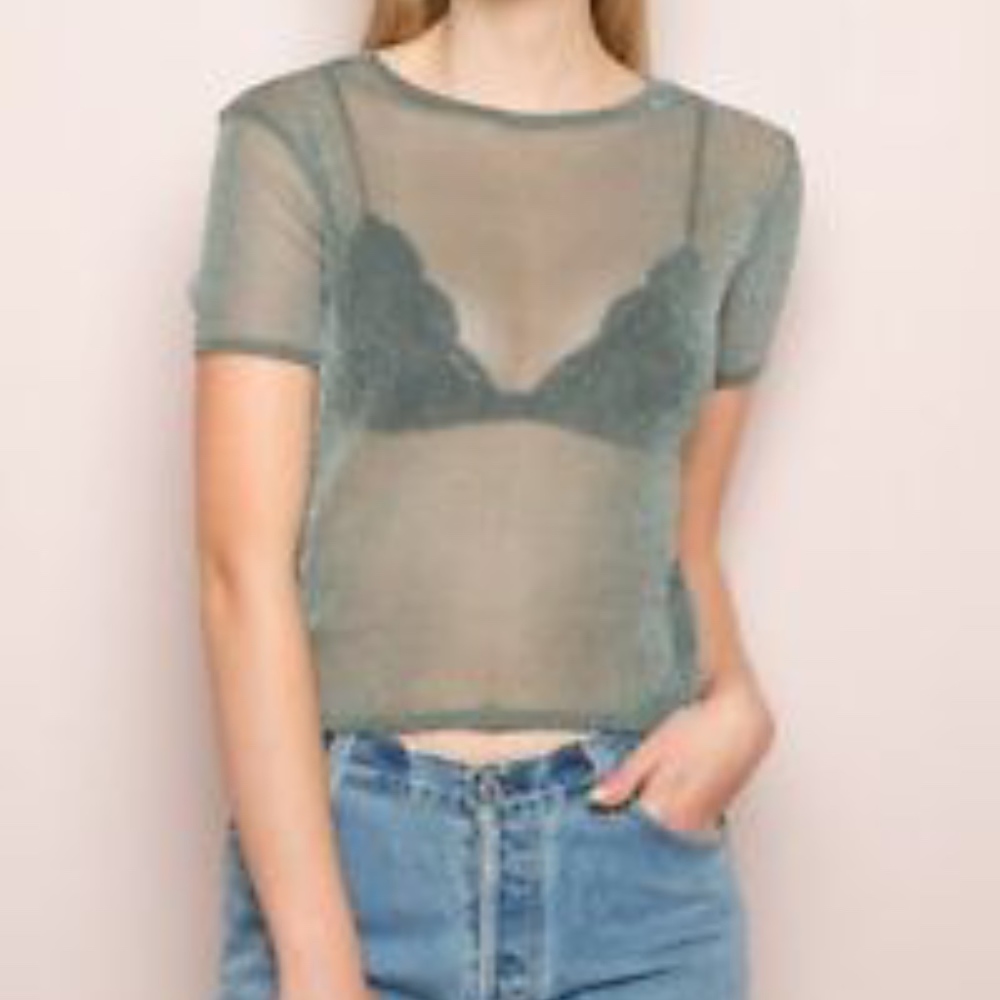 BRANDY MELVILLE SLATE BLUE GLITTER SHEER TOP